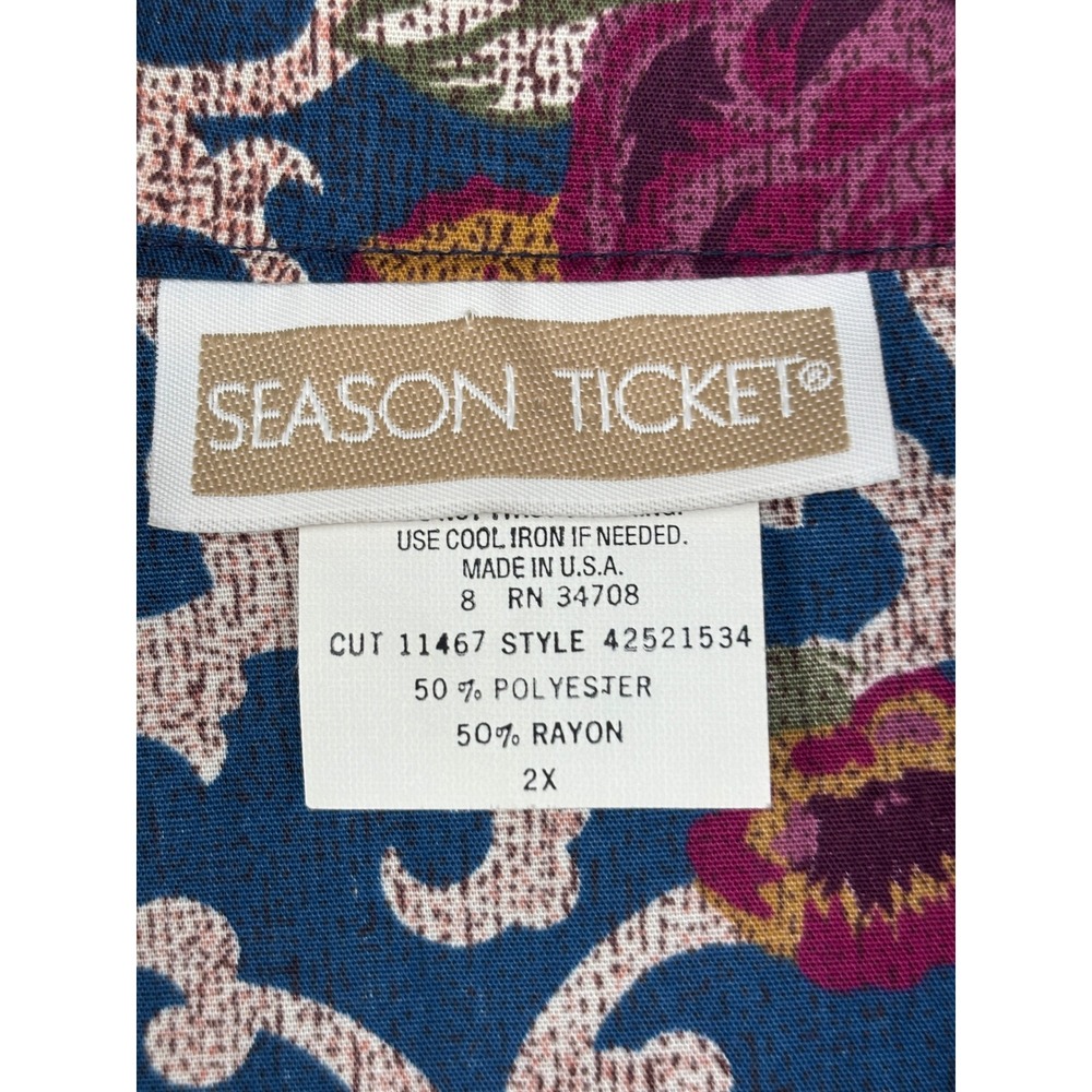 Season Ticket Vintage Dark Floral 2X Short Sleeve Camp Collar Blouse - Picture 5 of 13